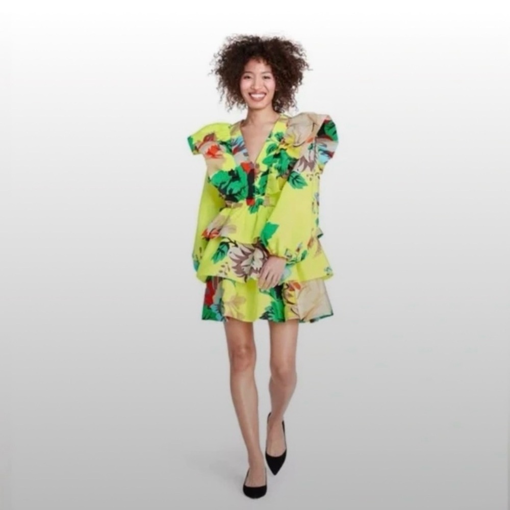 NWT Christopher John Rogers x Target Lime Green Yellow Puff Dress size 4